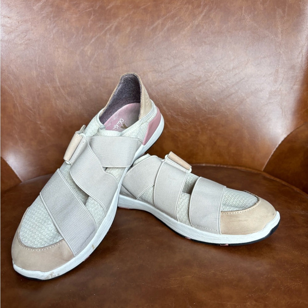 Olukai Mikilua Kako’o Women's Beige Pink Leather Slip On Strap Sneakers Size 10 - Picture 3 of 9